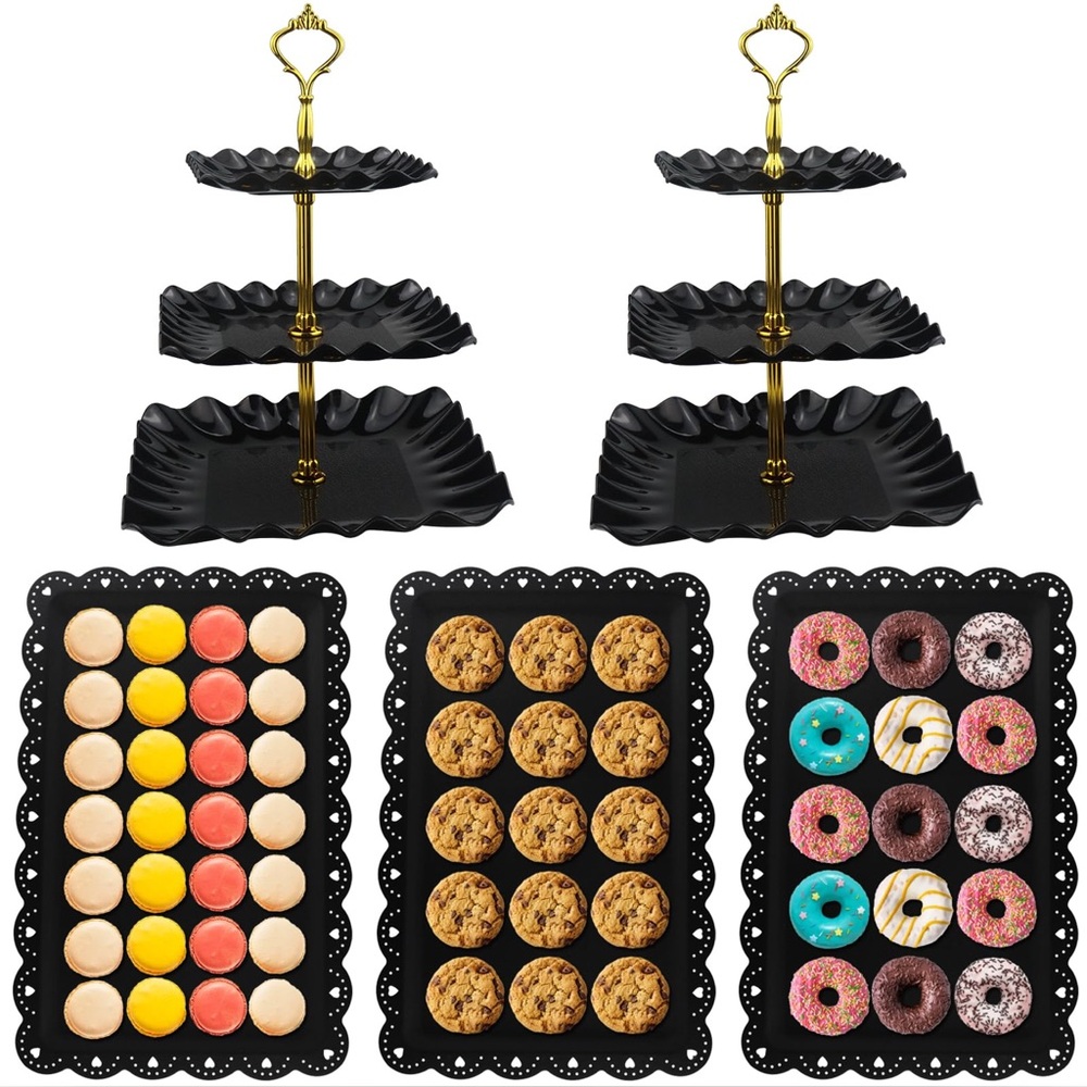 NEW 3 Complete Dessert Table Stands & 6 Platters Display Set Party Cupcake Trays